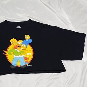 Women’s Black Crop Tee with The Simpsons Family Graphic Sz XL
